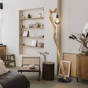 Globo - Lampadaire salle à manger lampadaire bois noir lampe en bois corde de chanvre aspect bois style campagnard, métal marron, 1x douille E27,
