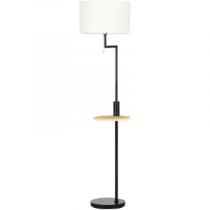 Lampadaire d'int&eacute;rieur Lampadaire avec &eacute;tag&egrave;re, lampe sur pied, tirette &agrave; cha&icirc;nette, douille E27, 40 W, bambou, naturel et noir