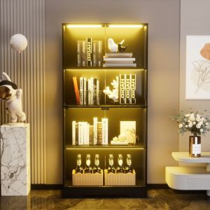 Vitrine en verre pour collection avec LED et capteurs intelligents, 4 &eacute;tages, portes en verre, vaisselier design moderne pour salon, chambre et