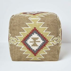 Homescapes - Pouf carré en laine Kilim Jaipur, 43 cm