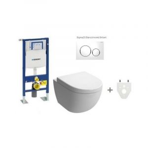 Pack Wc suspendu Geberit Daily'o 2 modèle court Plaque de commande Geberit Sigma20 blanc/chromé brillant