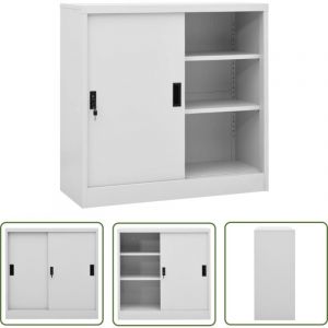 Armoire de bureau porte coulissante Gris clair 90x40x90cm Acier - Armoire De Bureau - Meuble De Rangement - Classeur - Armoire Métallique - Armoire