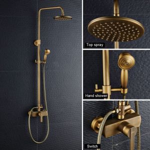 Cecipa - Colonne de douche en laiton antique Ensemble de douche rétro cuivre mitigeur mécanique Ensemble de robinet de douche de salle de bain