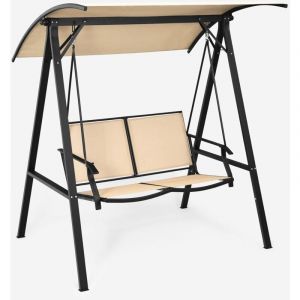 Balançoire Patio 2 Personnes, Balancelle 2 Places avec Auvent Inclinable Réglable, Accoudoirs Incurvés, Charge 240KG,pour Jardin, Bord de Piscine,