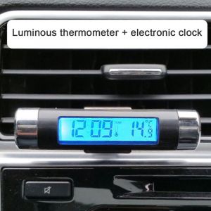 Jeffergarden - Thermomètre d'horloge de voiture en forme de baril, affichage lcd, Clip de ventilation sur led, thermomètre d'horloge numérique de
