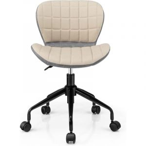 GOPLUS Chaise de Bureau sans Accoudoirs avec Hauteur Reglable 72-79 CM, Chaise de Bureau en Lin Ergonomique a 5 roulettes, Chaise Style Simple