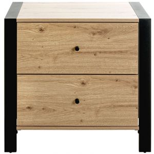 Meuble console, table console avec 2 tiroirs en bois coloris ch&ecirc;ne et m&eacute;tal noir -longueur 60 x profondeur 42 x hauteur 60 cm