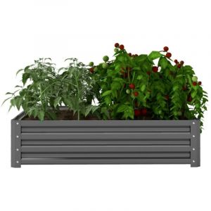 Carr&eacute; potager sur&eacute;lev&eacute; 120x120x30 cm en acier gris clair - Bac jardinage, jardini&egrave;re aromatiques et fleurs pour balcon, terrasse