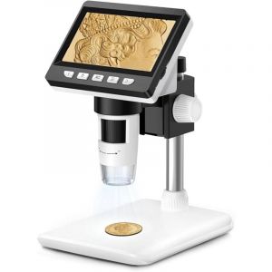 Microscope Num&eacute;rique, 4.3" USB Microscopes 1000X 1080P Zoom Cam&eacute;ra Microscope Loupe Vid&eacute;o &Eacute;lectronique pour Adultes/Enfants avec 8 LED Lumi&egrave;re, Vue