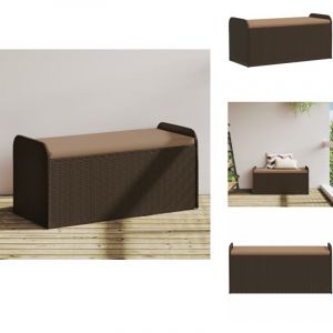 Banc de rangement et coussin marron 115x51x52 cm résine tressée - Banc De Jardin - Meuble De Jardin - Rangement Extérieur - Banc Coffre - Résine
