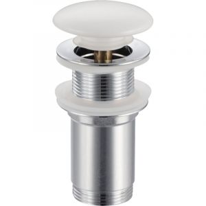 Balneo Robinet de vidange &agrave; clic-clac, mod&egrave;le C - Blanc - Laiton - Sans trop-plein - M&eacute;canisme pratique