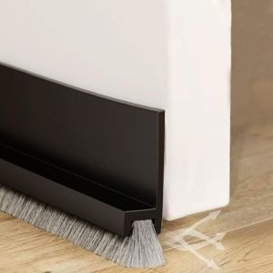 100cm Noir Joint de Porte, Joint Brosse Isolation Phonique Porte, Auto-adhésif et Peut être Coupé à la Taille, Boudin de Porte, Calfeutrer Bas de