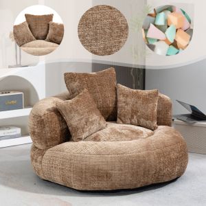 Pouf Poire G&eacute;ant de Salon avec Dossier Haut et 3 Coussins, Fauteuil Gaming Int&eacute;rieur - Ext&eacute;rieur, Confort Ergonomique, 80x90x110cm, Chenille Caf&eacute;