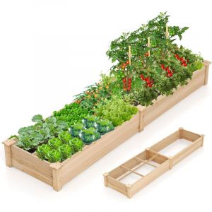 GOPLUS Carr&eacute; Potager en Bois de pin 0,26m&sup3;, Carr&eacute; Potager Sur&eacute;lev&eacute; avec 2 Bacs &agrave; Plantation et Cloisons, 1 Bac Divis&eacute; en 4 pour Fleurs L&eacute;gumes Fruits