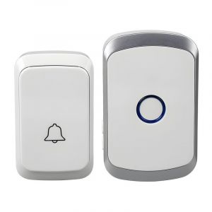 SJLERST Carillon sans fil,Kit de sonnette sans fil aliment&eacute; par batterie, sonnette de porte argent&eacute;e avec 1 &eacute;metteur et 1 r&eacute;cepteur pour la maison