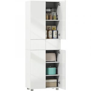 Armoire de cuisine meuble de rangement buffet 4 portes avec &eacute;tag&egrave;res r&eacute;glables - dim. 60L x 35l x 170H cm blanc laqu&eacute;
