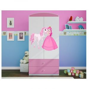 Armoire 2 portes enfant rose princesse debout et cheval Drimy