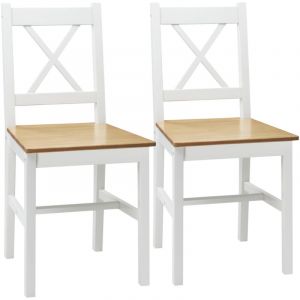 Lot de 2 chaises de salle &agrave; manger en bois massif chaise de cuisine esprit campagne dossier crois&eacute; blanc et ch&ecirc;ne