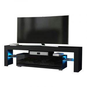 Meuble tv spider à led en mat Noir avec porte Noir Laqué 160 cm