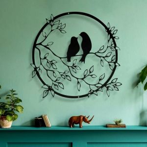 Aiducho - Décoration Murale En Métal, Signe D'oiseau Figurine Décoration Murale Silhouette D'oiseau Art Sculpture Murale Rond Pour Décoration Murale,