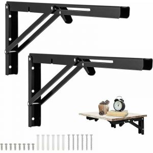 2 Pi&egrave;ces Equerre Rabattable Murale Noir, 500 x170mm Support Console Pliable Equerre, &Eacute;querre Pliante Charge Lourde, Supports &Eacute;querre &Eacute;tag&egrave;re Pliante