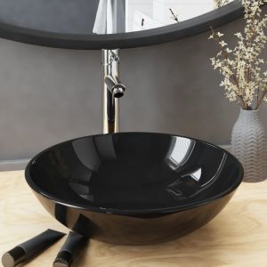 Vasque &agrave; poser Lavabo &Eacute;vier &agrave; poser Bac &agrave; laver de bain avec robinet et drain &agrave; poussoir Verre tremp&eacute; CVW70710
