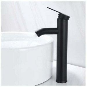 Ulisem - Mitigeur de Lavabo, Design à Bec Haut, Robinet Monotrou, pour Vasque à Poser sur Table pour Salle de Bain en Cuivre Chromé avec Mousseur