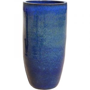 Pot grande taille d'extérieur athena 31x70cm bleu océan, fait main en terre cuite émaillée, résistant au gel