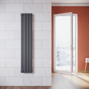 Sonni - Radiateur eau chaude en acier Conception murale Vertical Tube plat Radiateur chauffage central 1600x311mm Panneau Unique Anthracite (496W)