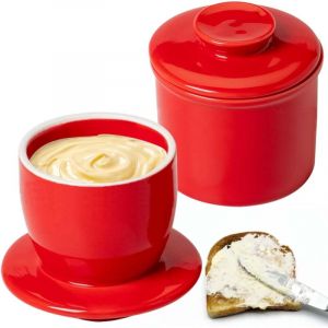 Beurrier fran&ccedil;ais en c&eacute;ramique avec couvercle rond, refroidi &agrave; l'eau avec ligne d'eau, cloche &agrave; beurre, cloche &agrave; beurre, cloche en c&eacute;ramique pour