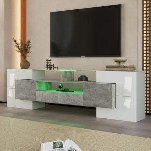 Neche - Meuble tv élégant brillant LED,Commode tv avec 3 Compartiments + 6 Portes + 2 Tiroirs,Meuble Télé surface en verre,L200cm