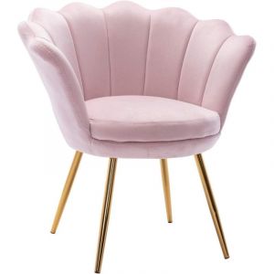 Wahson Fauteuil Relax en Velours, Fauteuil de Salon Moderne Chaise Coquillage avec Pieds M&eacute;tal Fauteuil Scandinave pour Chambre, Rose Clair