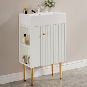Meubles de salle de bains avec vasque c&eacute;ramique blanche,Lavabo 55x31 cm,Meuble simple vasque Blanc,Fonction de stockage