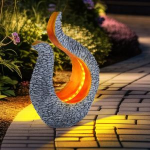 Globo - Lampe solaire décoration de jardin sculpture solaire aspect pierre lampe solaire design or, gris, led blanc chaud, LxlxH 23,5x11x34,5 cm