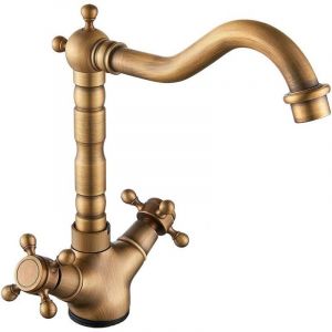 Mitigeur d'&eacute;vier de cuisine int&eacute;gr&eacute; traditionnel avec bec pivotant &agrave; double levier en bronze et laiton pour lavabo avec plomberie de style g&eacute;orgien