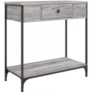 Décoshop26 - Meuble console d'entrée moderne avec tiroirs 75 x 34,5 x 75 cm bois d'ingénierie gris et métal DEC032243