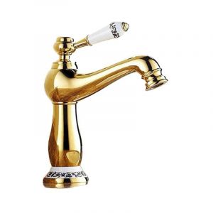 Sjqka - Céramique Antique en Laiton Robinet De Salle De Bains Évier Robinet Bleu Et Blanc en Porcelaine à Long Cou Vintage Robinet De Lavabo Mitigeur