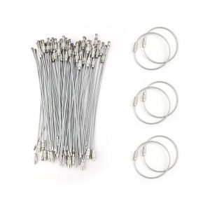 Ahlsen 65 Pièces Porte Clés, Anneau Porte Clef, Extensible Porte Clé Fil Acier, Enduit de Nylon, Acier Inoxydable Etiquette Porte Clef, Argenté Porte