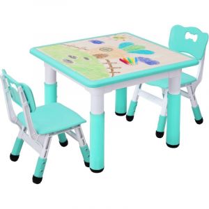 Tlgreen - Table pour Enfant avec 2 Chaises, Ensemble de Table pour Enfants réglable en Hauteur, Meubles en Plastique, Table de Peinture pour garçons