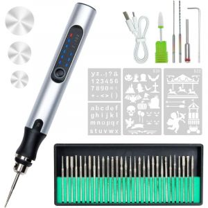 Stylo de Gravure Électrique avec 36 Bits– Graveur Rotatif Rechargeable usb sans Fil, Mini Outil de Gravure Portable pour Métal, Bois, Verre,