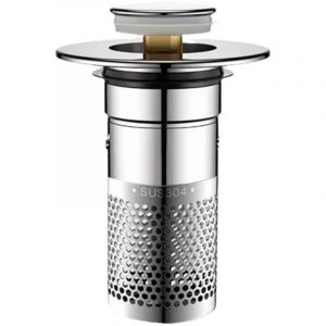 Bouchon d'&eacute;vier anti-fuite en acier inoxydable, 1 pi&egrave;ce, anti-odeur, noyau rebondissant, bonde d'&eacute;vier de type poussoir universelle