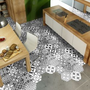 Ambiance-sticker - Stickers Sol Anti-d&eacute;rapant avec Protection - tomettes sol ginola - 60x135cm-10stickershexagones30x26cm