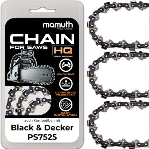 3x chaîne de tronçonneuse 25cm 1,3mm 3/8' 40 TG pour Black & Decker PS7525