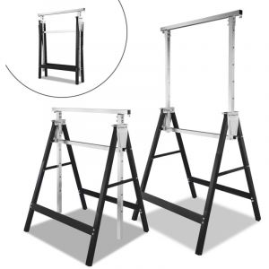 Randaco 2X Tr&eacute;teau d'&eacute;chafaudage galvanis&eacute; Tr&eacute;teau pliant Echafaudage de construction Tr&eacute;teau de travail Tr&eacute;teau m&eacute;tallique &agrave; usage g&eacute;n&eacute;ral