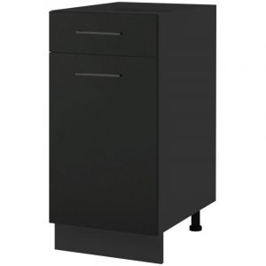 Meuble bas de cuisine Lovia Noir Mat 1 porte 1 tiroir L 40 cm - Porte avec poign&eacute;e apparente Coulisses tiroir avec amortisseur Black