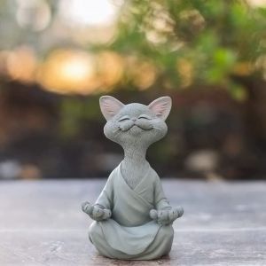 Lunatique Gris Bouddha Chat Figurine méditation Yoga à Collectionner,Collection de Chat Heureux,Cadeaux d'amant de Chat pour Les Femmes, Cadeaux