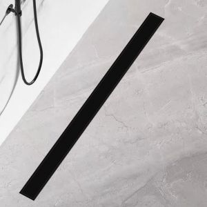 Caniveau de douche -80cm Plateau en verre noir- extra plat en acier inoxydable siphon de douche avec arrêt des odeurs et bonde de bord de crépine,