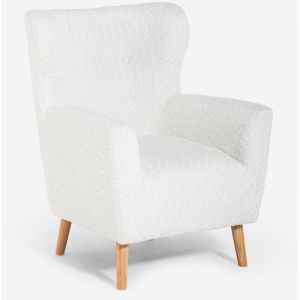 Fauteuil berg&egrave;re moderne de salon en tissu boucl&eacute; blanc Kamo