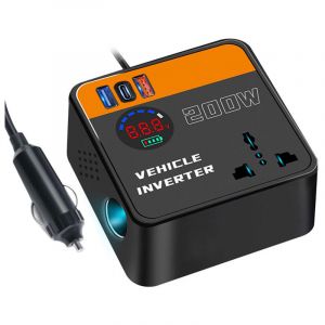Convertisseur Voiture 200W 12V 220V Convertisseur de Tension Camion avec Type-C & Port USB, Onduleur Transformateur avec Allume Cigare Prise