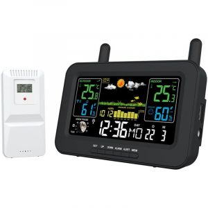 Weather Station Station m&eacute;t&eacute;o sans fil et capteurs d'ext&eacute;rieur - Thermom&egrave;tre int&eacute;rieur/ext&eacute;rieur - Hygrom&egrave;tre DCF77 - Horloge radio DCF77 - Phase de